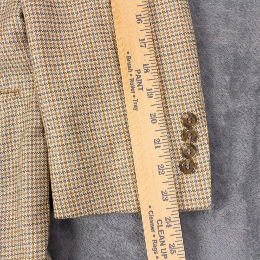 Lauren Ralph Lauren Blazer Mens 48R Tan Brown Houndstooth 100% Silk Sport Coat